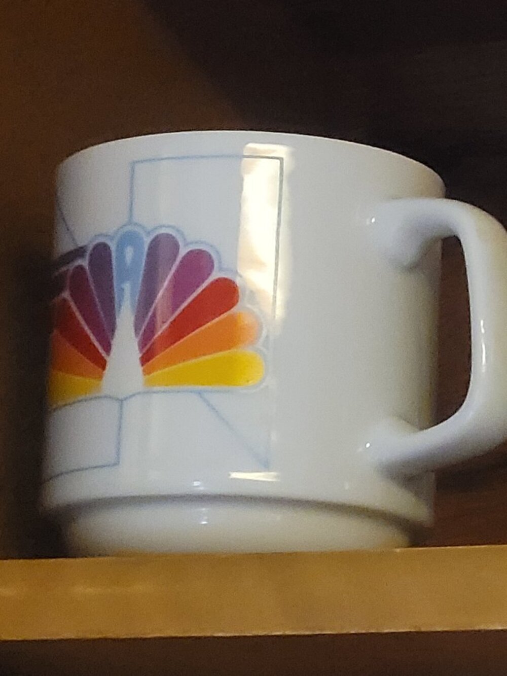 NBC News Peacock Vintage Coffee Mug Rainbow Peacock Feathers Antique